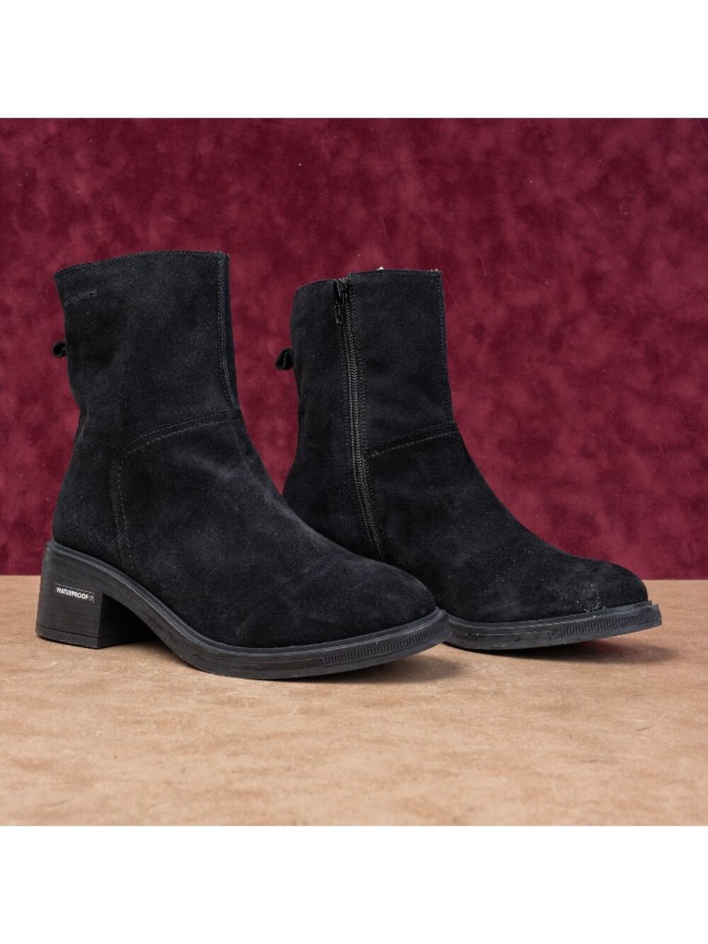 Wonders Women Waterproof Black Suede Zip Ankle Fashion Boots sz 7.5US EUR38